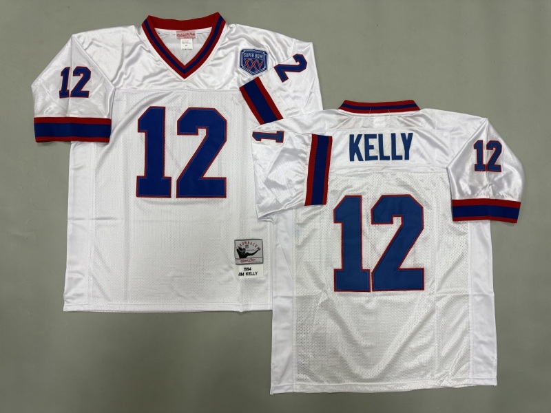 Men 2025 Buffalo Bills #12 Kelly white Throwback Limited NFL Jersey style 001